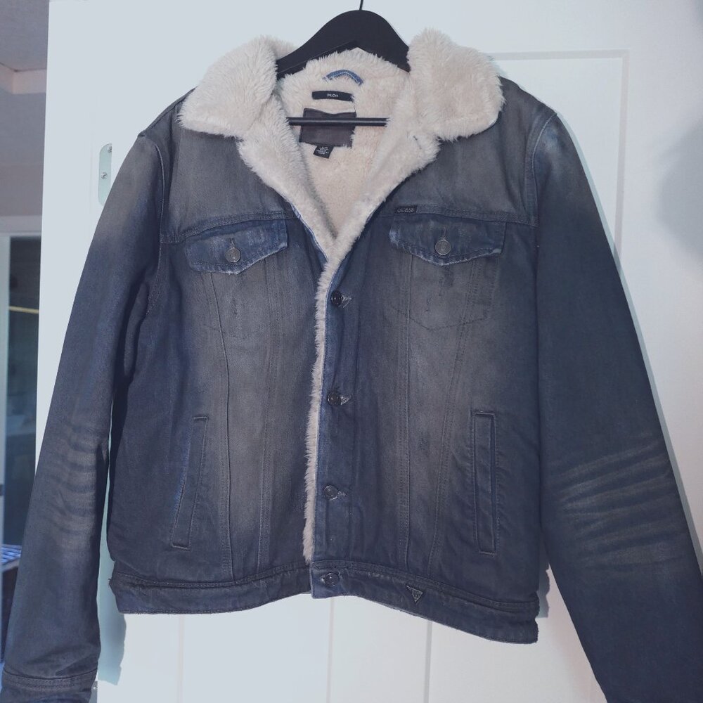 GUESS Men's denim jacket sherpa lined Large